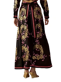 Floral Button-Front Silk Maxi Skirt