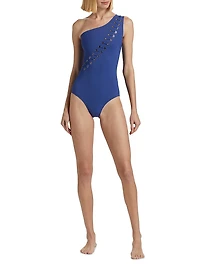 Adesa Eyelet One-Shoulder One-Piece Swimsuit