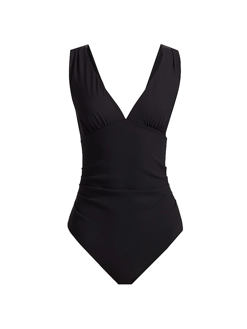 Nadez Ruched V-Neck One-Piece Swimsuit