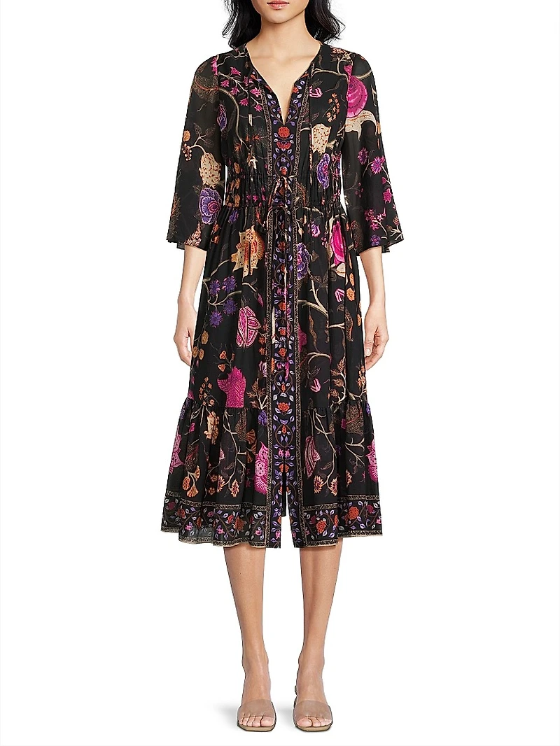 Reese Floral Cotton V-Neck Midi dress