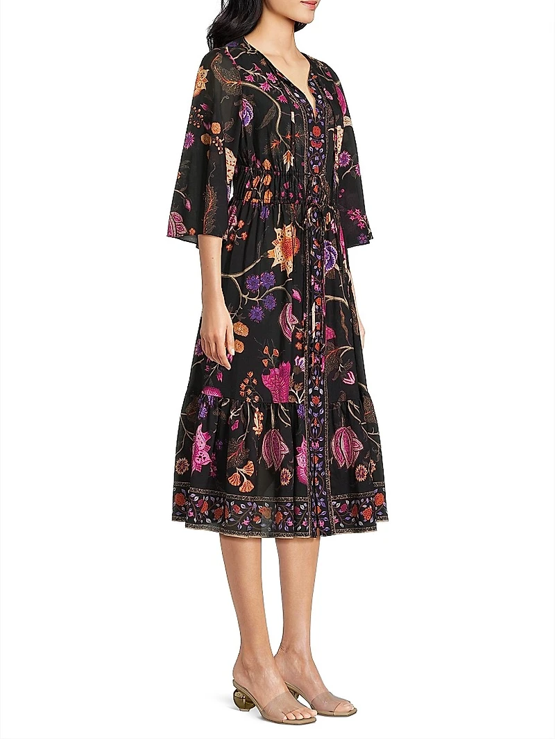 Reese Floral Cotton V-Neck Midi dress