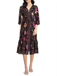 Reese Floral Cotton V-Neck Midi dress