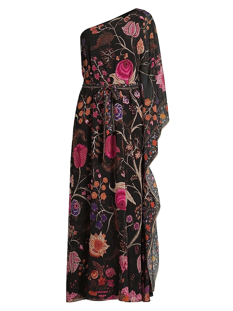Hazel Floral Chiffon One-Shoulder Maxi Dress