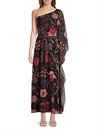 Hazel Floral Chiffon One-Shoulder Maxi Dress