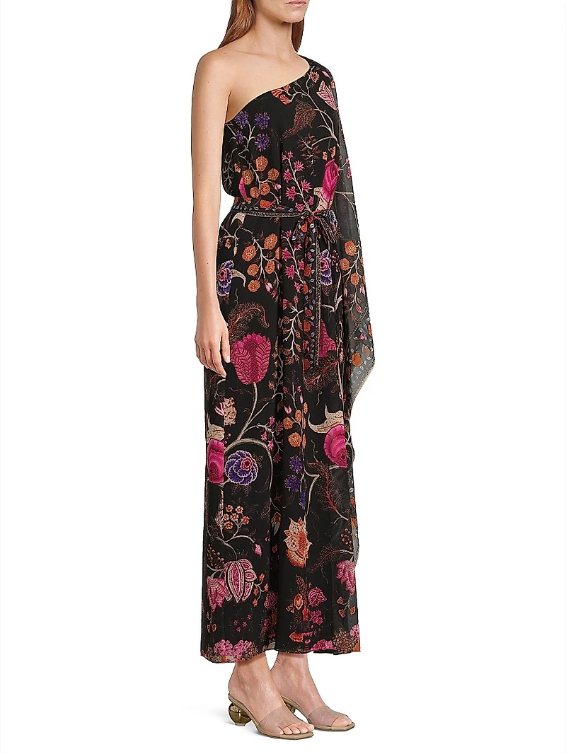 Hazel Floral Chiffon One-Shoulder Maxi Dress