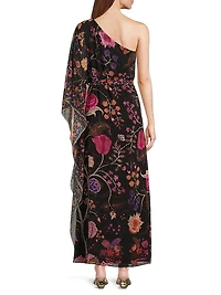 Hazel Floral Chiffon One-Shoulder Maxi Dress