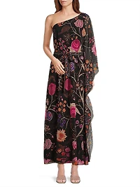 Hazel Floral Chiffon One-Shoulder Maxi Dress