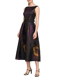 Ilsa Floral Jacquard Belted Cocktail Dress