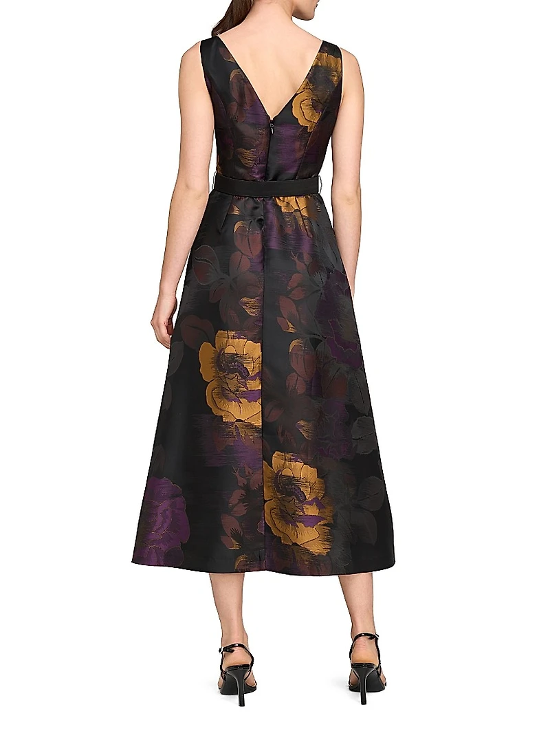 Ilsa Floral Jacquard Belted Cocktail Dress