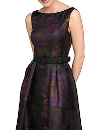 Ilsa Floral Jacquard Belted Cocktail Dress