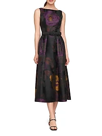 Ilsa Floral Jacquard Belted Cocktail Dress