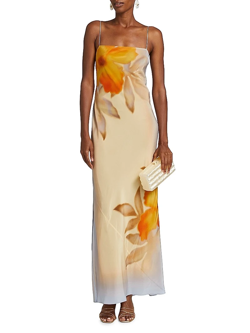 Serene Floral Silk Maxi Slipdress