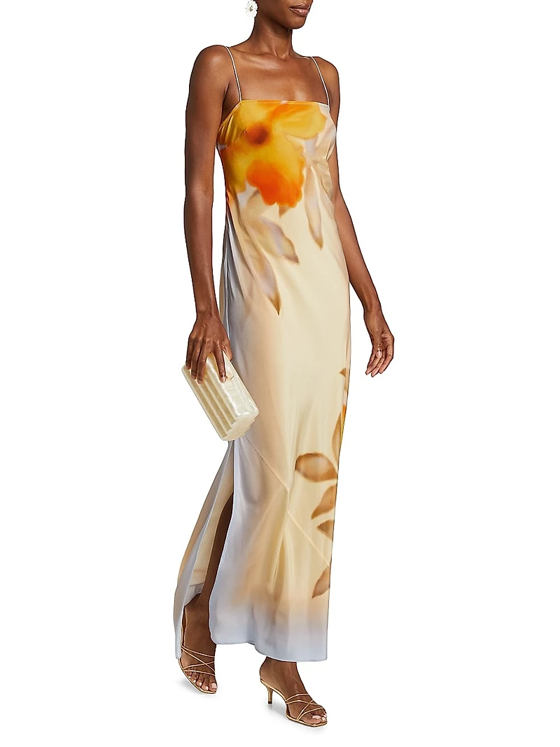 Serene Floral Silk Maxi Slipdress