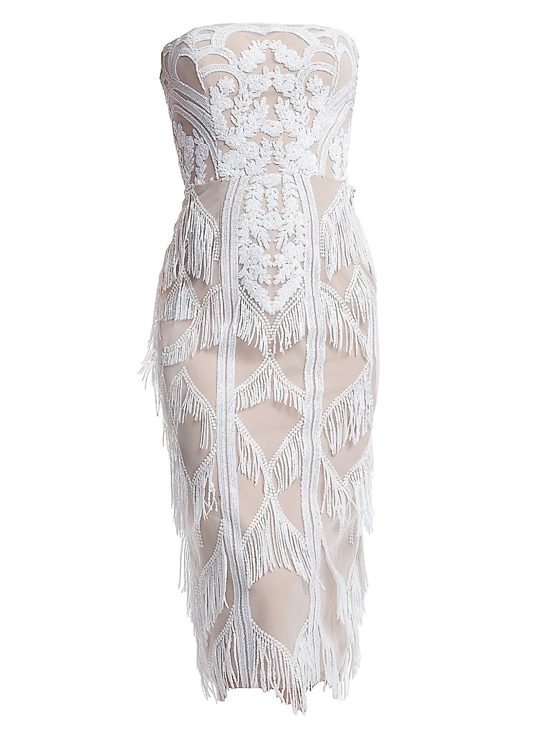 Viviana Embellished Mesh Strapless Midi-Dress