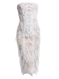 Viviana Embellished Mesh Strapless Midi-Dress