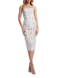 Viviana Embellished Mesh Strapless Midi-Dress