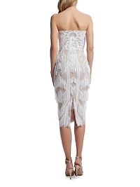 Viviana Embellished Mesh Strapless Midi-Dress