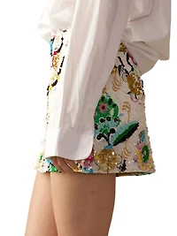 Embellished Satin Mini Skirt