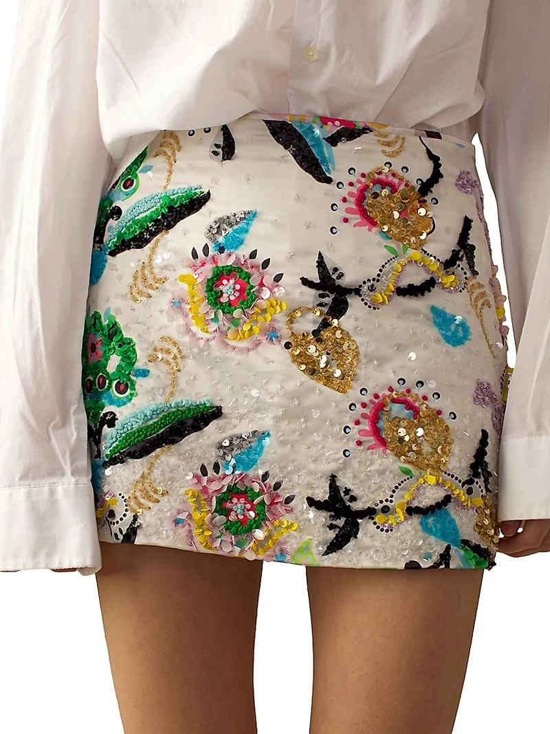 Embellished Satin Mini Skirt