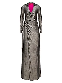 Jira Metallic Jersey Wrap Gown