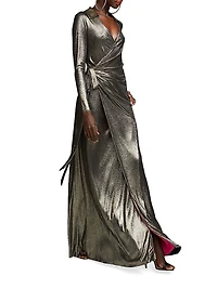 Jira Metallic Jersey Wrap Gown
