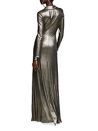 Jira Metallic Jersey Wrap Gown