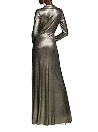 Jira Metallic Jersey Wrap Gown