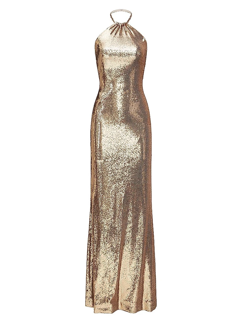 Jun Sequined Halter Gown