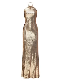 Jun Sequined Halter Gown