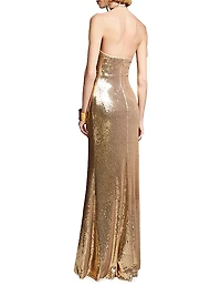 Jun Sequined Halter Gown