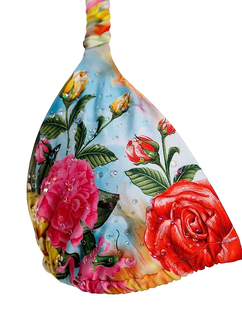 Riveria Radiance Sunny Mirage Crystal-Embellished Floral Bikini Top