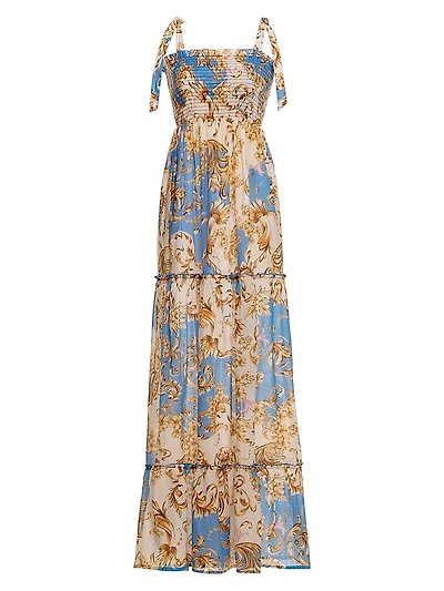 Riveria Radiance Lucery Blush Abstract Cotton Maxi Dress