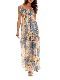 Riveria Radiance Lucery Blush Abstract Cotton Maxi Dress