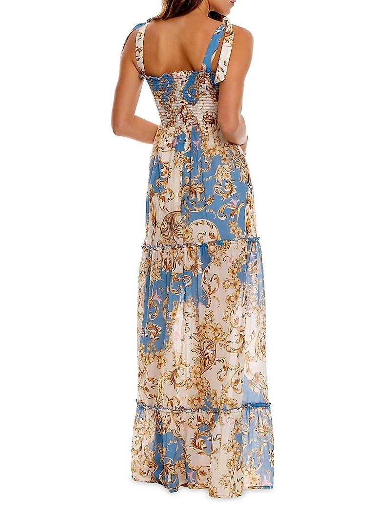 Riveria Radiance Lucery Blush Abstract Cotton Maxi Dress