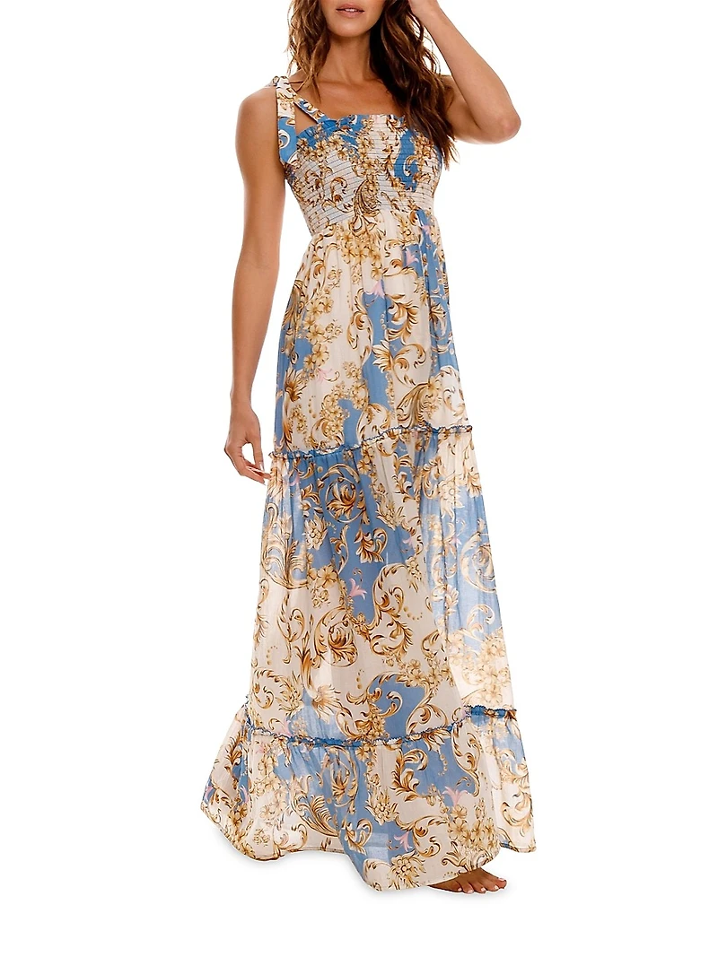 Riveria Radiance Lucery Blush Abstract Cotton Maxi Dress