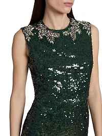 Sequin Embellished Sleeveless Midi-Dress