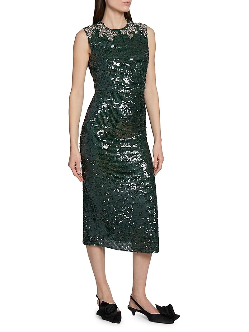 Sequin Embellished Sleeveless Midi-Dress