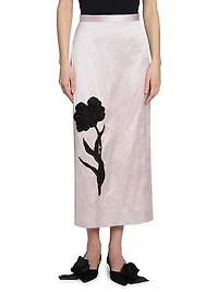 Satin Floral Midi-Skirt