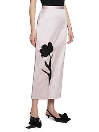 Satin Floral Midi-Skirt