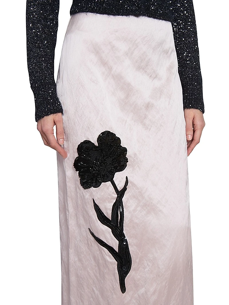 Satin Floral Midi-Skirt