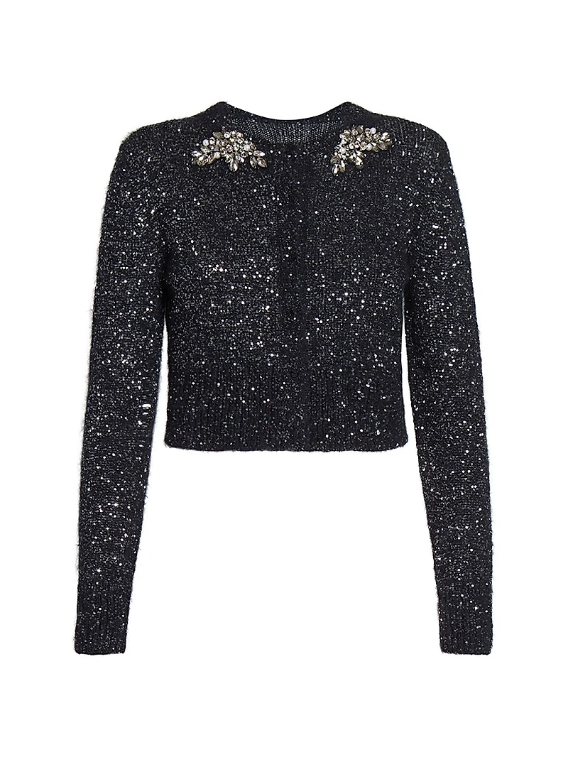 Sequin Alpaca-Blend Cropped Cardigan