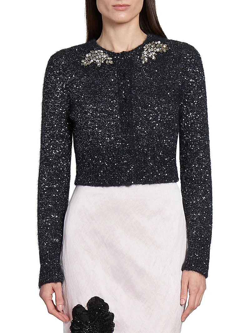 Sequin Alpaca-Blend Cropped Cardigan