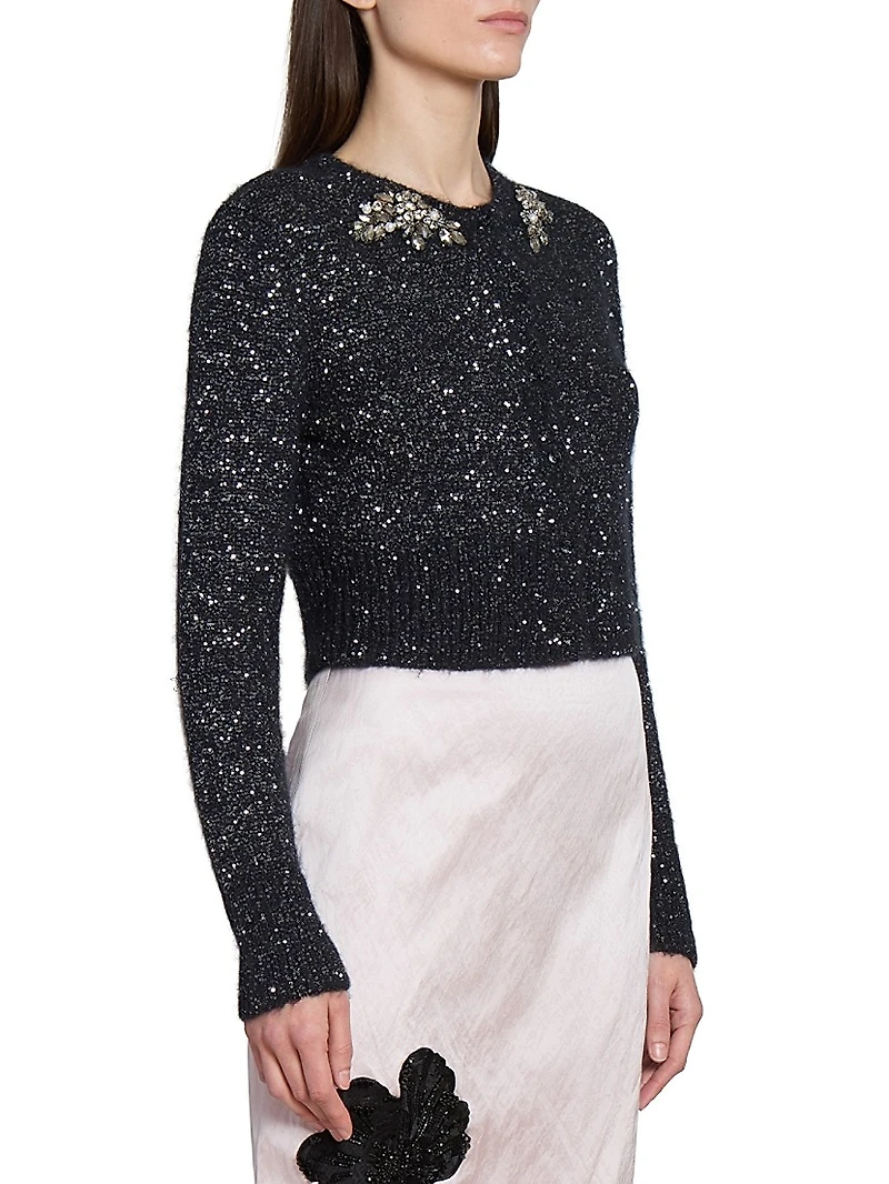 Sequin Alpaca-Blend Cropped Cardigan