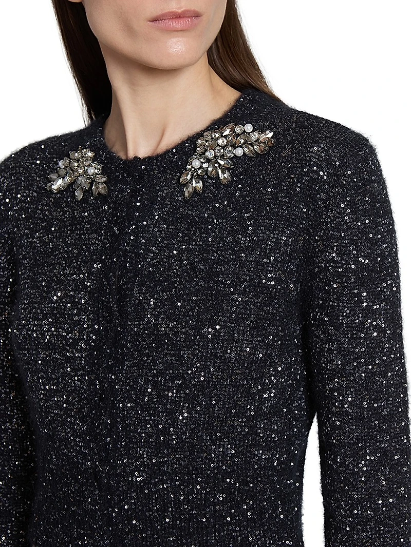 Sequin Alpaca-Blend Cropped Cardigan