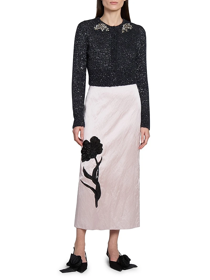 Sequin Alpaca-Blend Cropped Cardigan