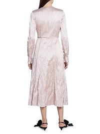 Satin Floral Long-Sleeve Midi-Dress
