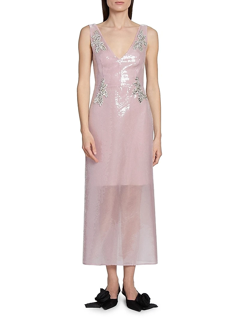 Sequin Embellished V-Neck Maxi Dress