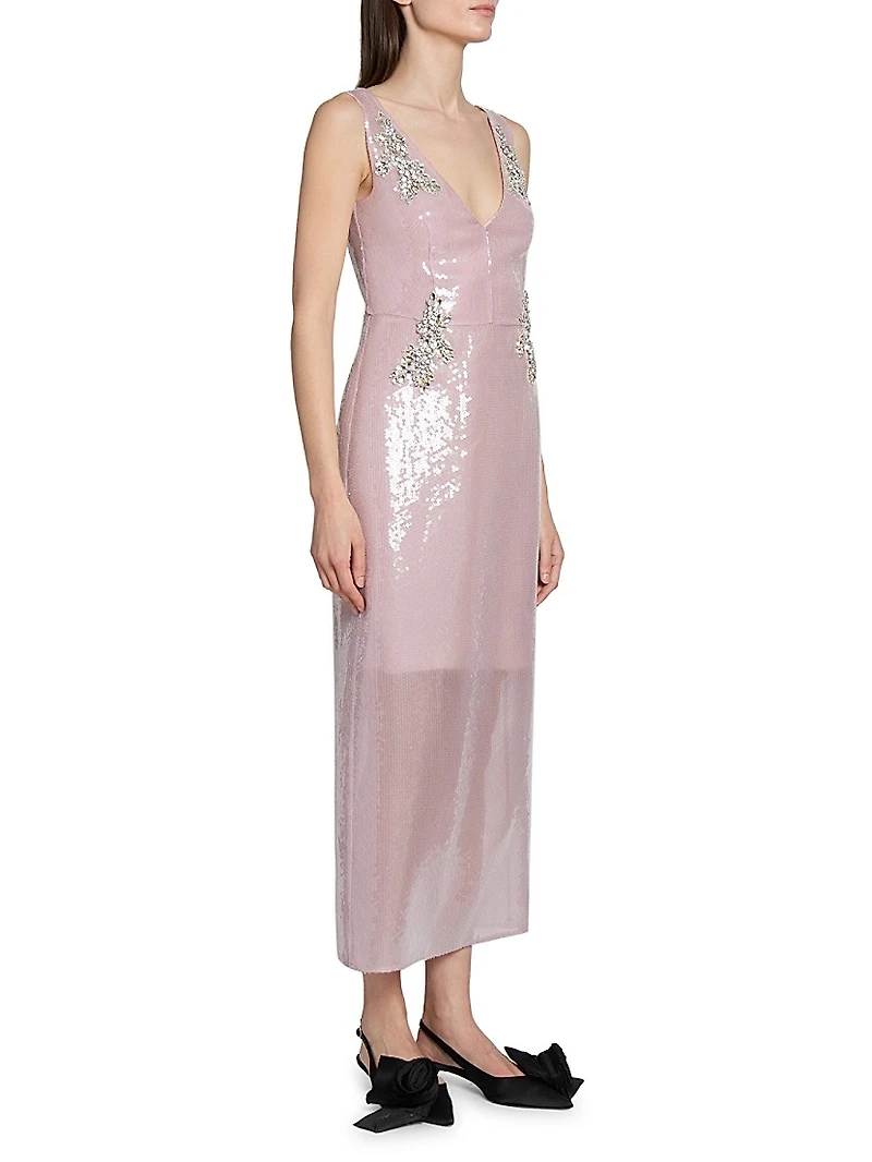 Sequin Embellished V-Neck Maxi Dress