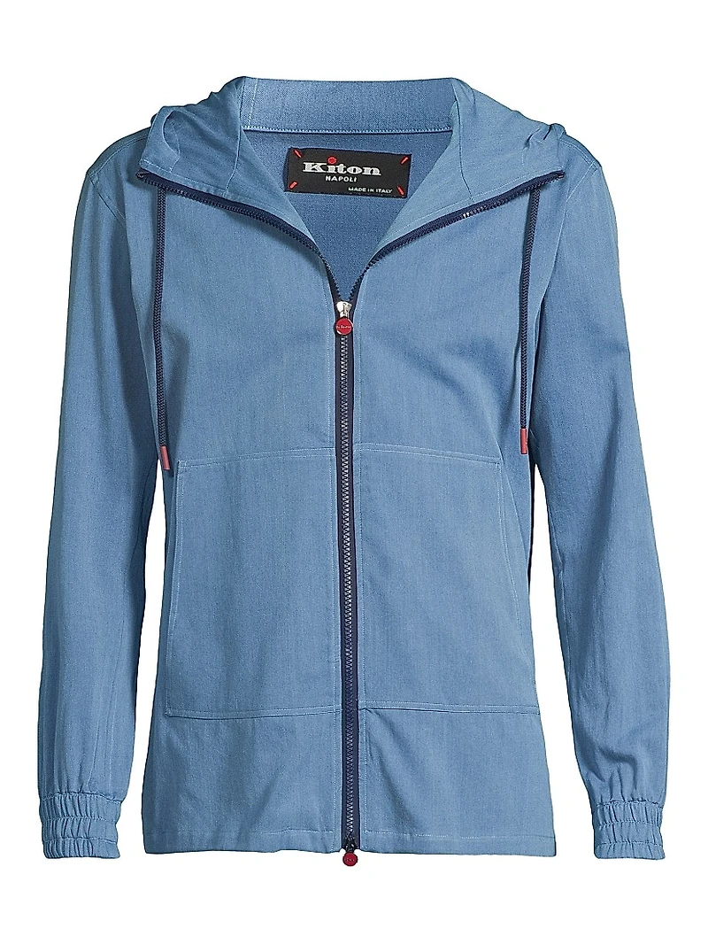 Chambray Zip-Front Hoodie