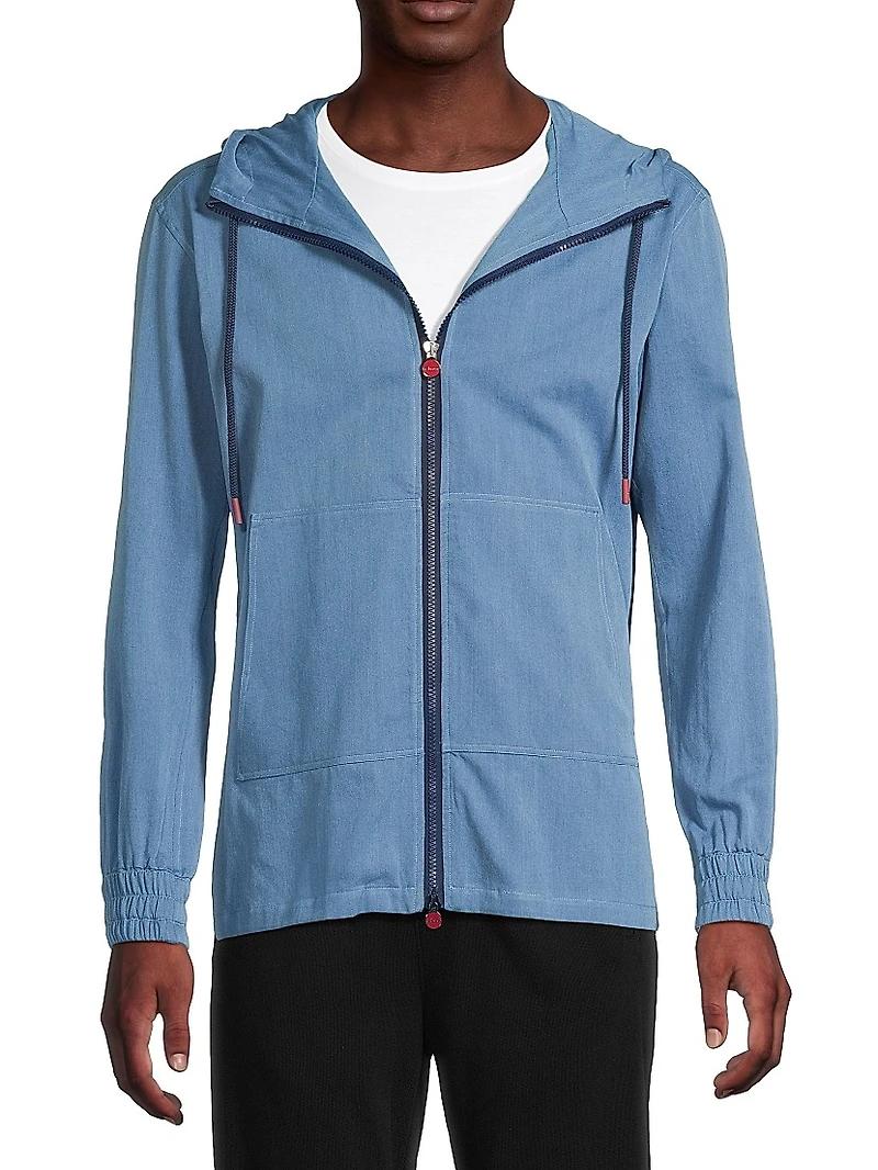 Chambray Zip-Front Hoodie